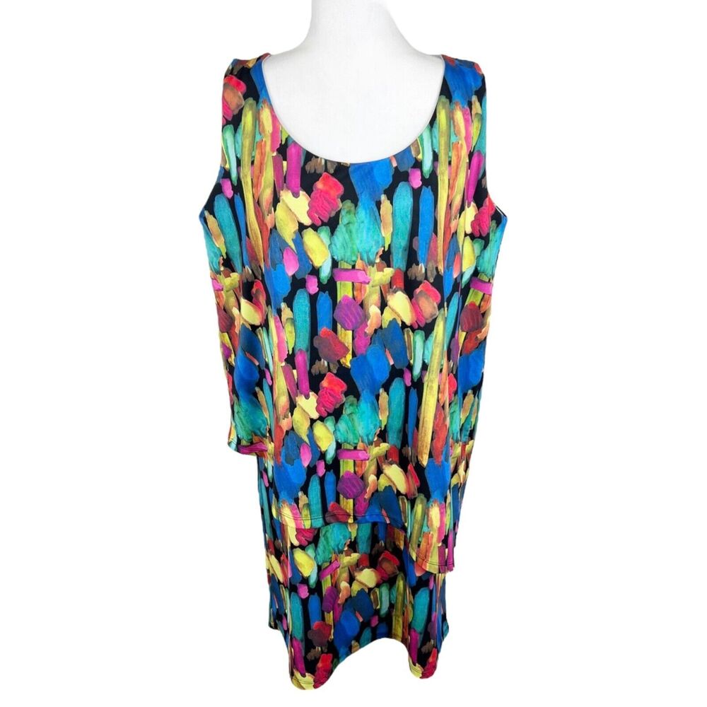 Isle by Melis Kozan Dress Women Extra Large Rainbow Brush Strokes Tank Casual